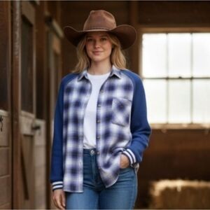 BDG Blue and Cream Plaid Button-Down Shirt
